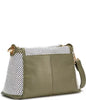 Green handbag with a checkered pattern on a white background