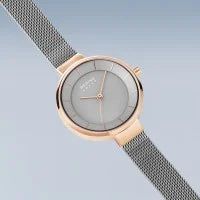 Ladies Solar Powered Watch with Milanese Band in Grey/Rose Gold