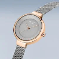 Ladies Solar Powered Watch with Milanese Band in Grey/Rose Gold