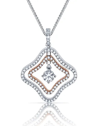 18K Reversible Two Tone Double Framed Diamond Pendant