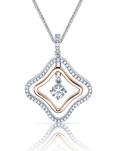 18K Reversible Two Tone Double Framed Diamond Pendant