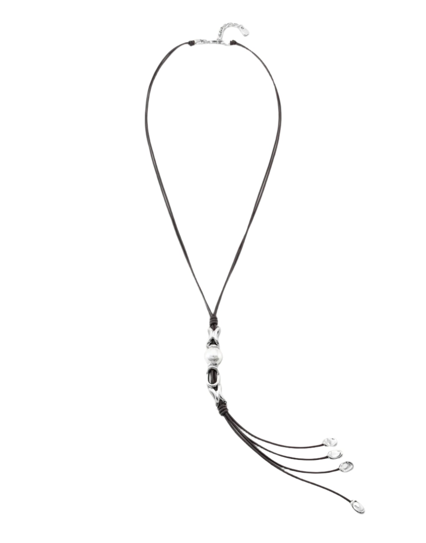 BOND Long Necklace in Silver/ Leather