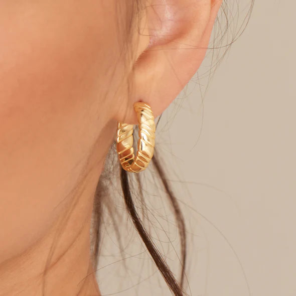 Smooth Twist Hoop Stud Earrings in Gold