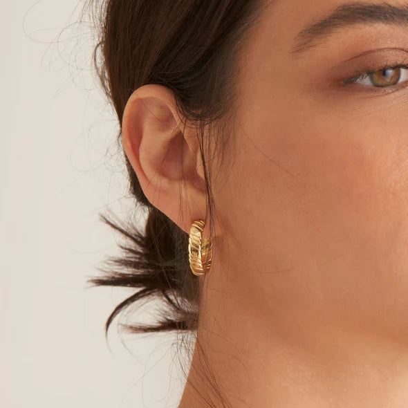 Smooth Twist Hoop Stud Earrings in Gold