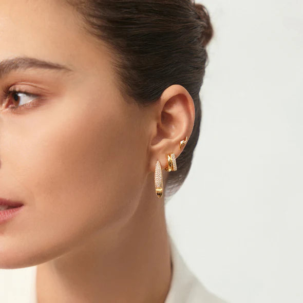 Zoom Gold Pavé Arrow Hoop Earrings