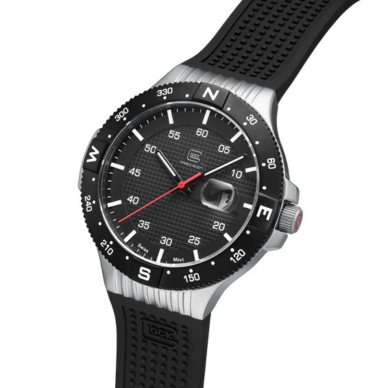 Men's Watch in Silver/Black with Silicone Band