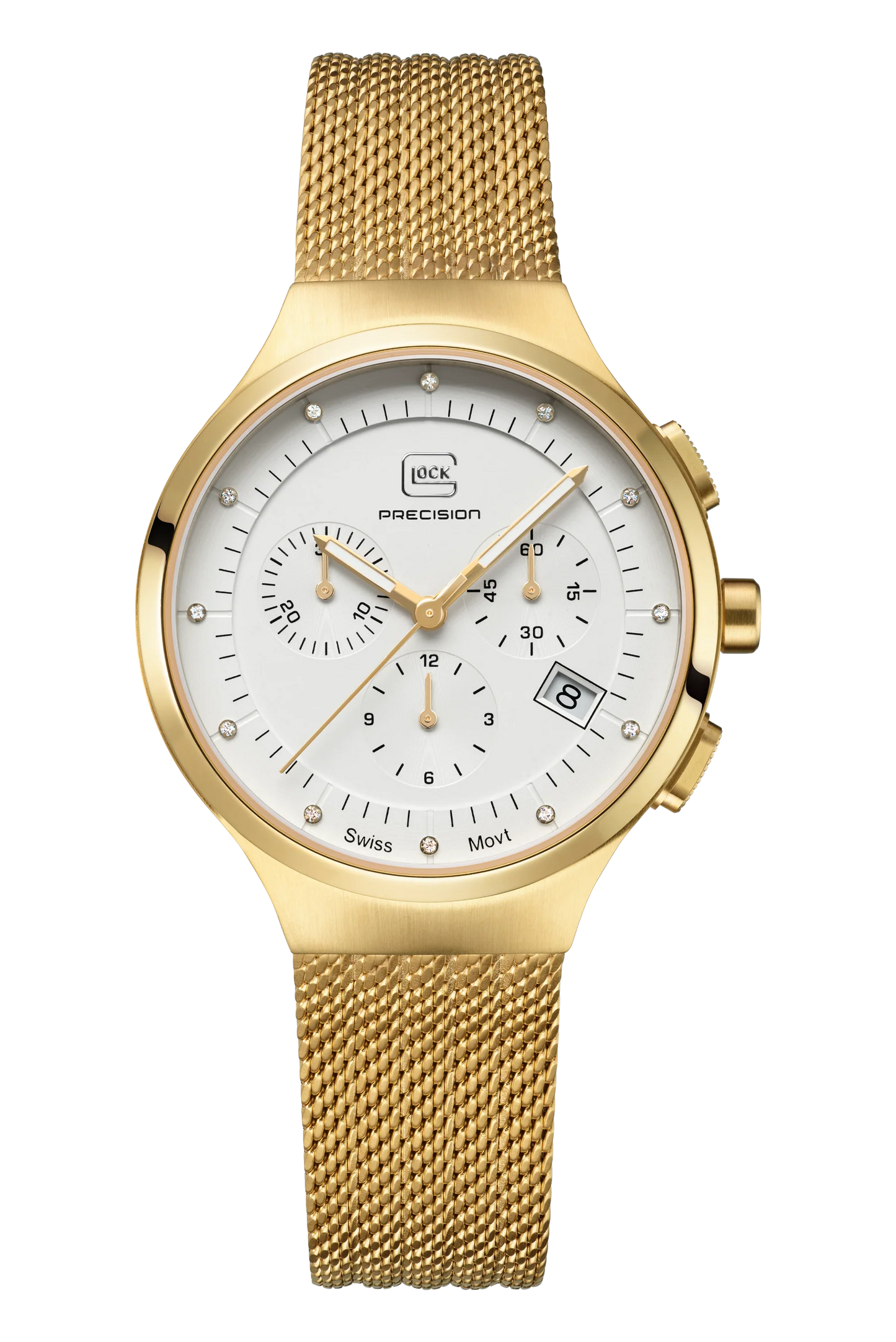 Ladies Glock Watch in Gold with White Dial & Mesh Band