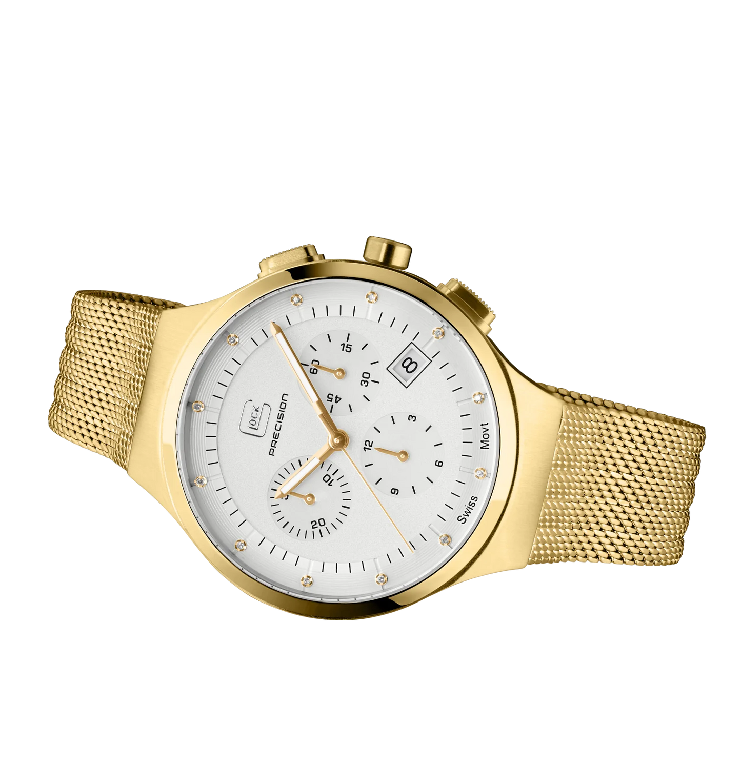 Ladies Watch in Gold with White Dial & Mesh Band