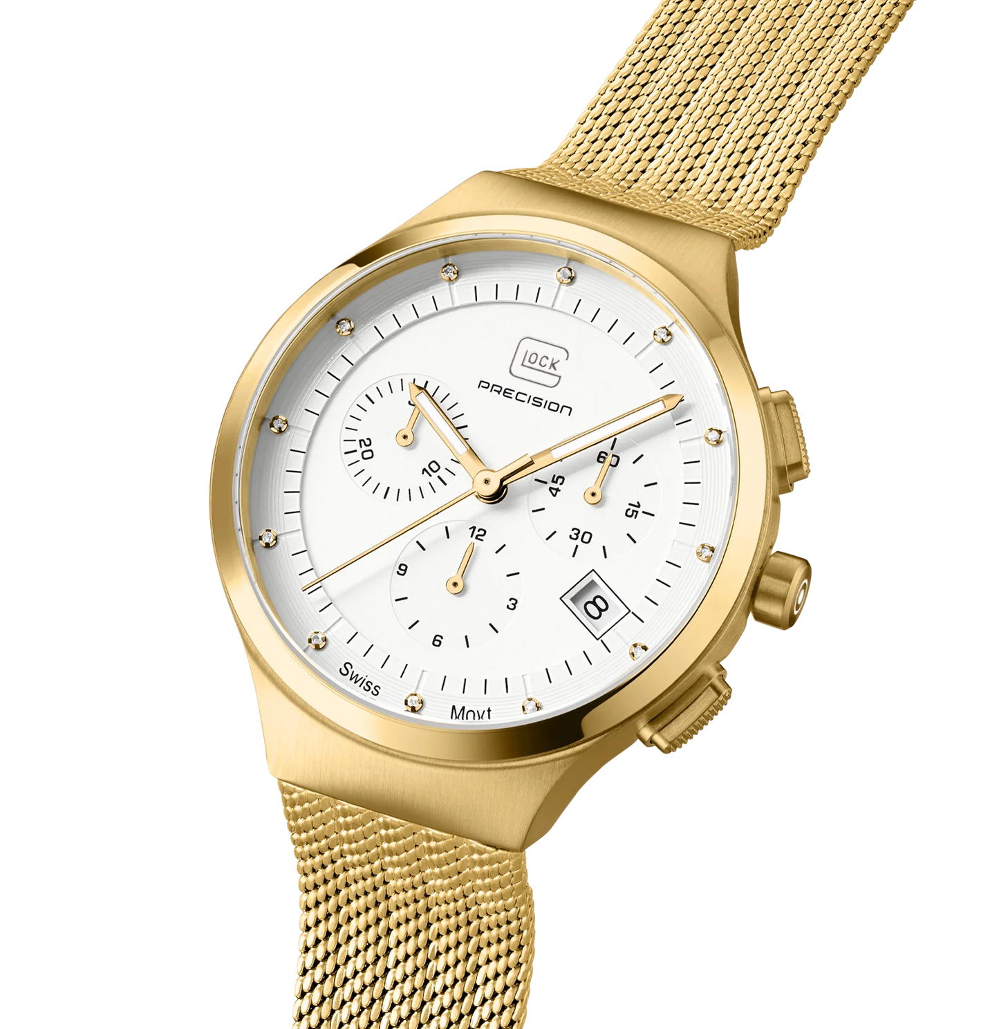 Ladies Watch in Gold with White Dial & Mesh Band