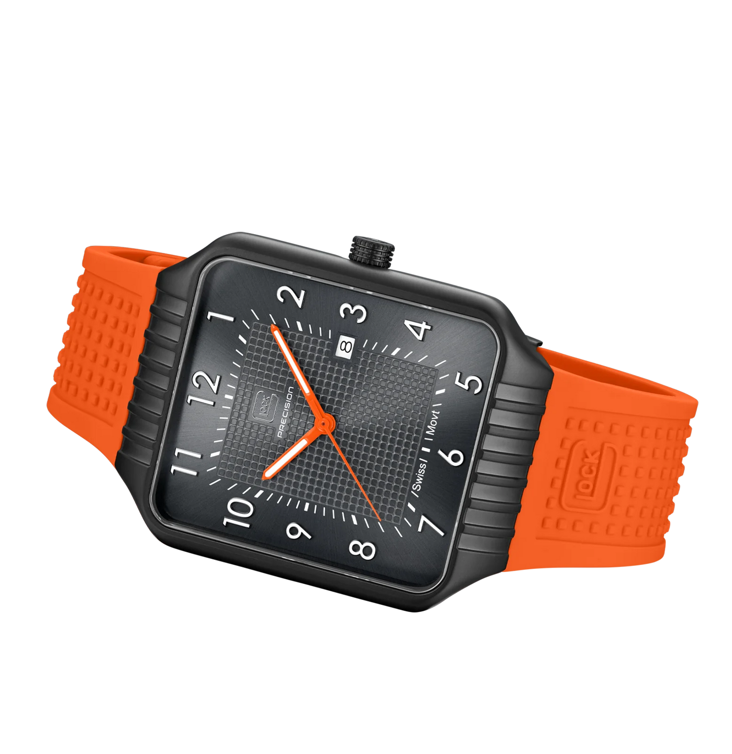 Men's Watch with Black Rectangular Face & Orange Silicone Band