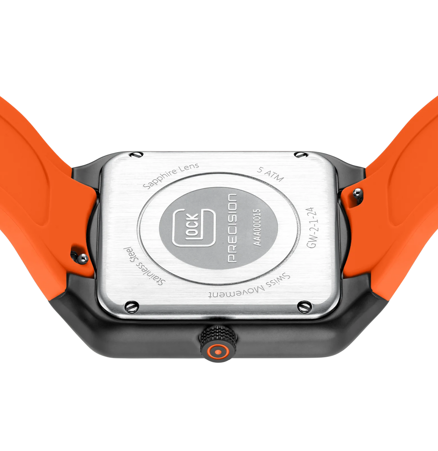 Men's Watch with Black Rectangular Face & Orange Silicone Band
