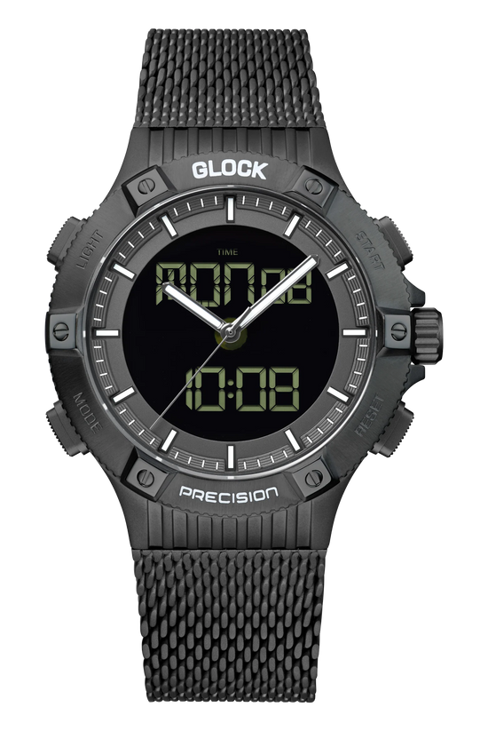 Men's Glock Digital & Analog Watch in Gunmetal with Mesh Band