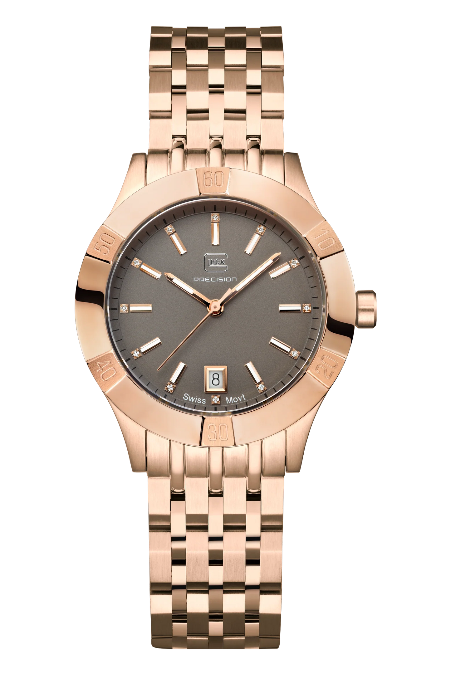 Ladies Rose Gold-Tone Watch with Dark Dial & Link Band