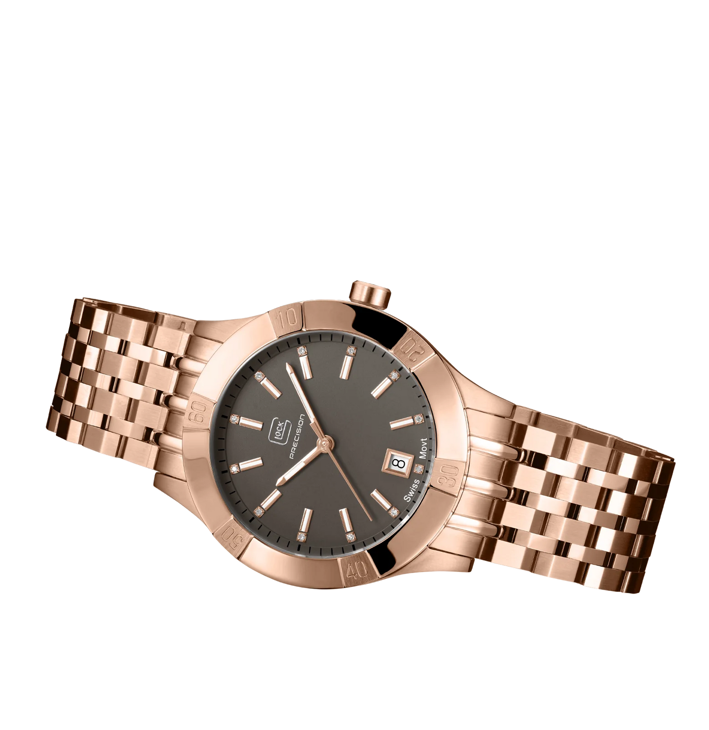 Ladies Rose Gold-Tone Watch with Dark Dial & Link Band