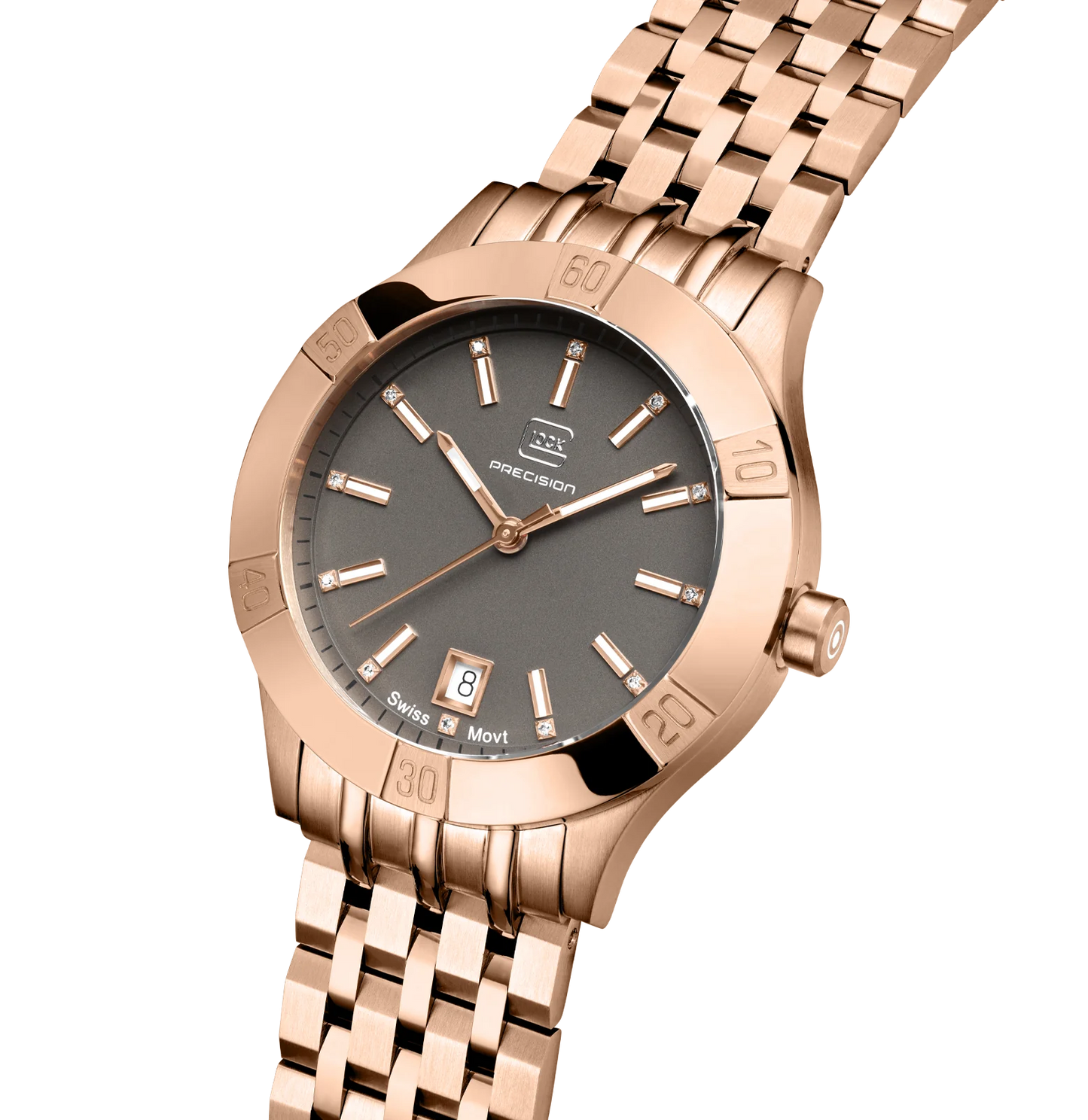 Ladies Rose Gold-Tone Watch with Dark Dial & Link Band