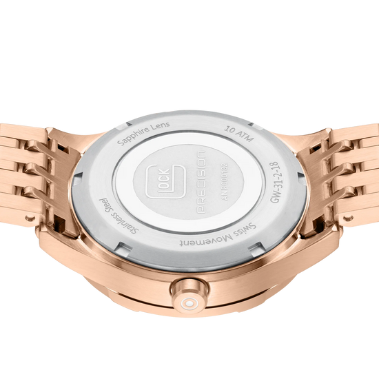 Ladies Rose Gold-Tone Glock Watch with Dark Dial & Link Band