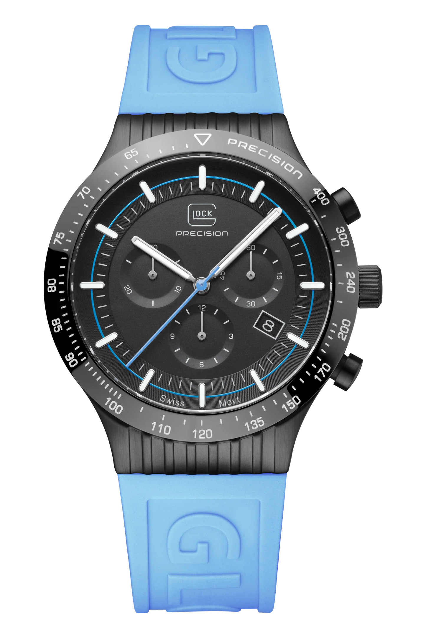 Men's Glock Watch in Black with Blue Silicone Band