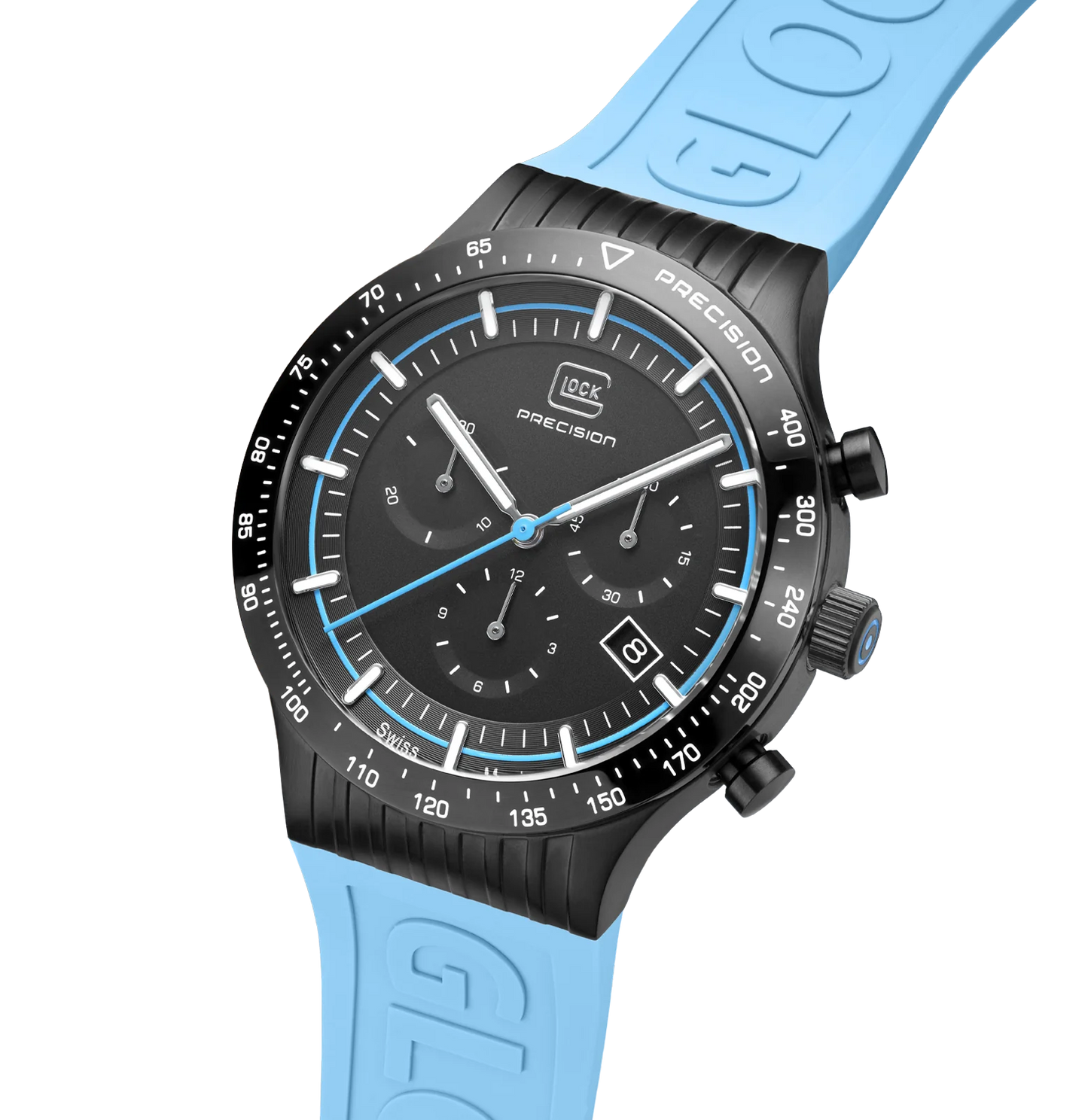 Men's Watch in Black with Blue Silicone Band