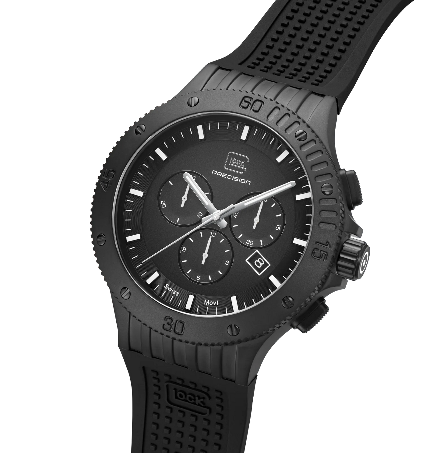 Men's Glock Watch in All Black with Silicone Strap