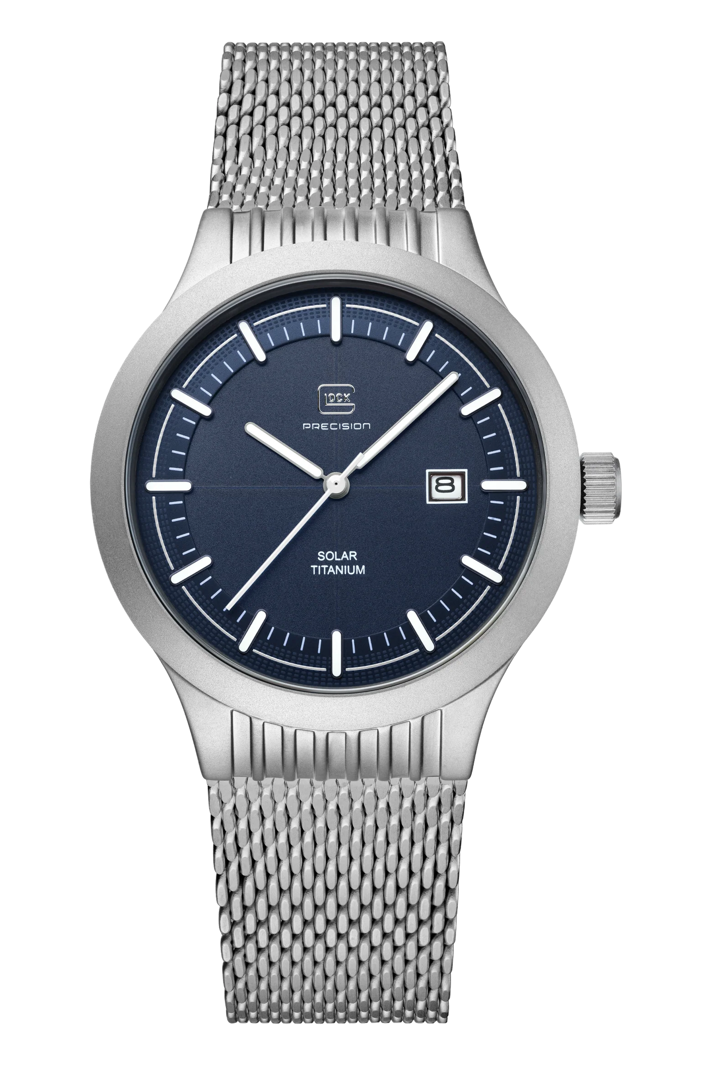 Men's Solar Watch in Silver-Tone with Blue Dial & Mesh Band