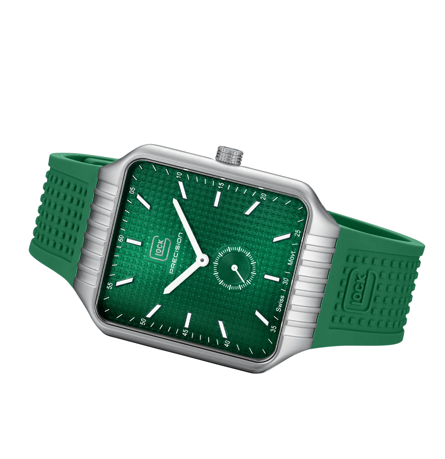Men's Glock Watch in Green/ Silver with Silicone Band