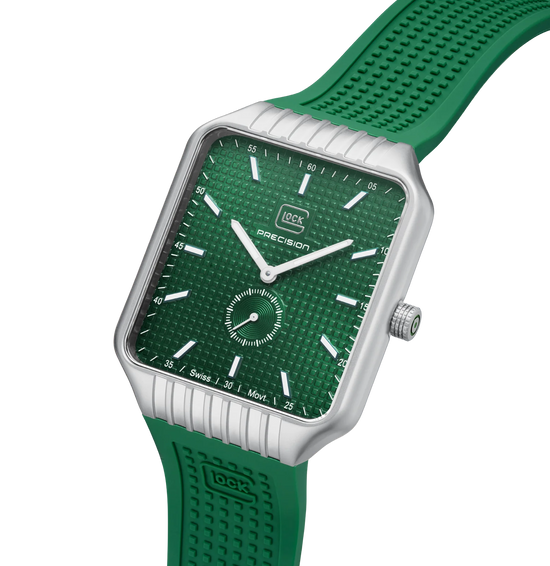 Men's Glock Watch in Green/ Silver with Silicone Band