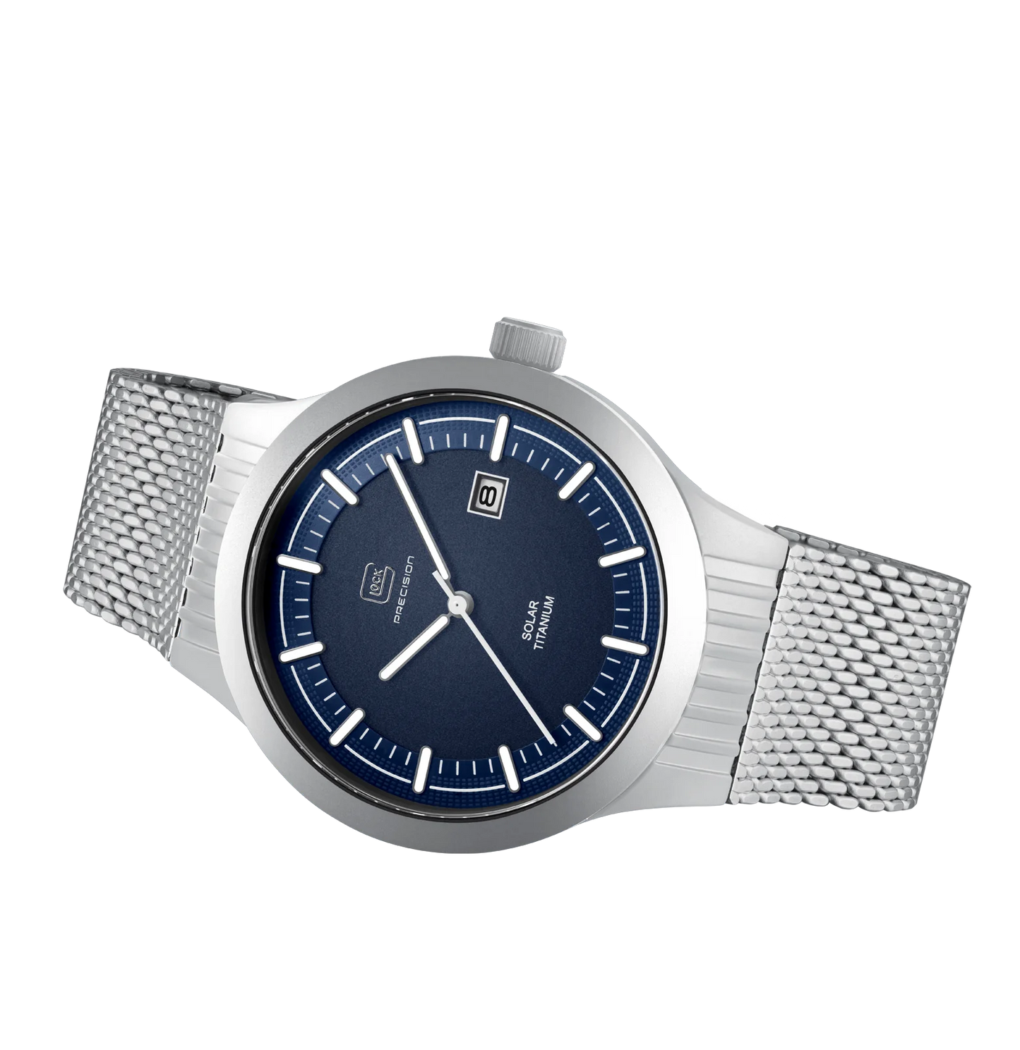 Men's Solar Watch in Silver-Tone with Blue Dial & Mesh Band