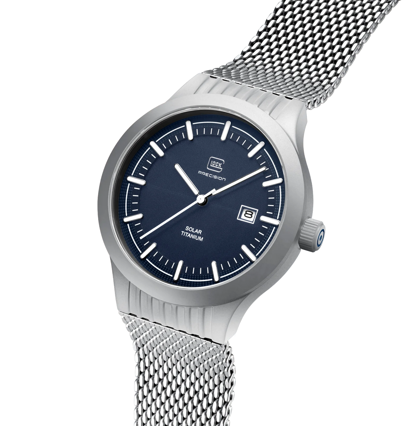 Men's Solar Watch in Silver-Tone with Blue Dial & Mesh Band
