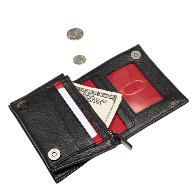 ALLEN WALLET in Black/Gold with Red Zip
