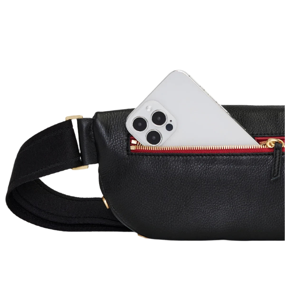 CHARLES CROSSBODY MED in Black/Gold with Red Zip