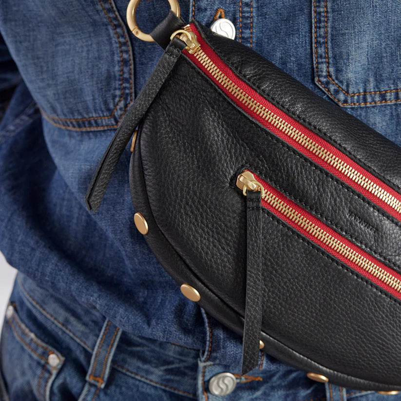 CHARLES CROSSBODY MED in Black/Gold with Red Zip