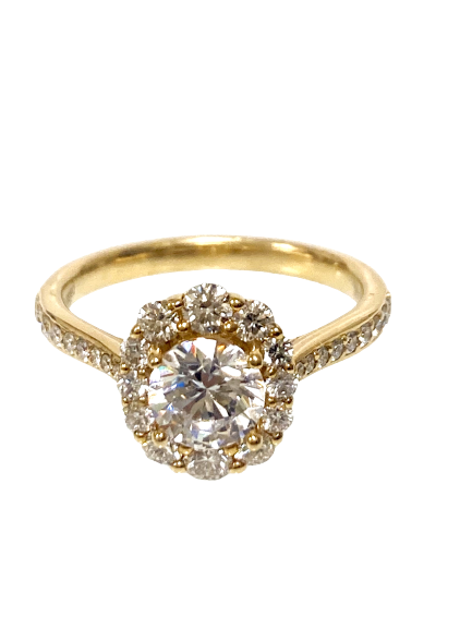 14KY Semi-Mount Solitaire Engagement Ring with Elongated Halo