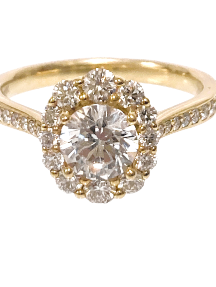 14KY Semi-Mount Solitaire Engagement Ring with Elongated Halo