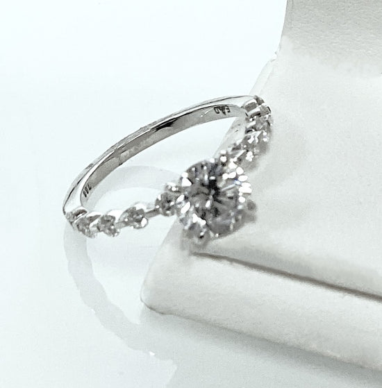 18KW Solitaire Semi Mount Engagement Ring w/ Bar Set Diamond Band