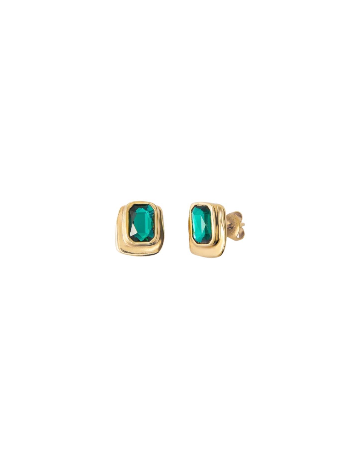 Rectangular Stud Earrings in Green/ Gold