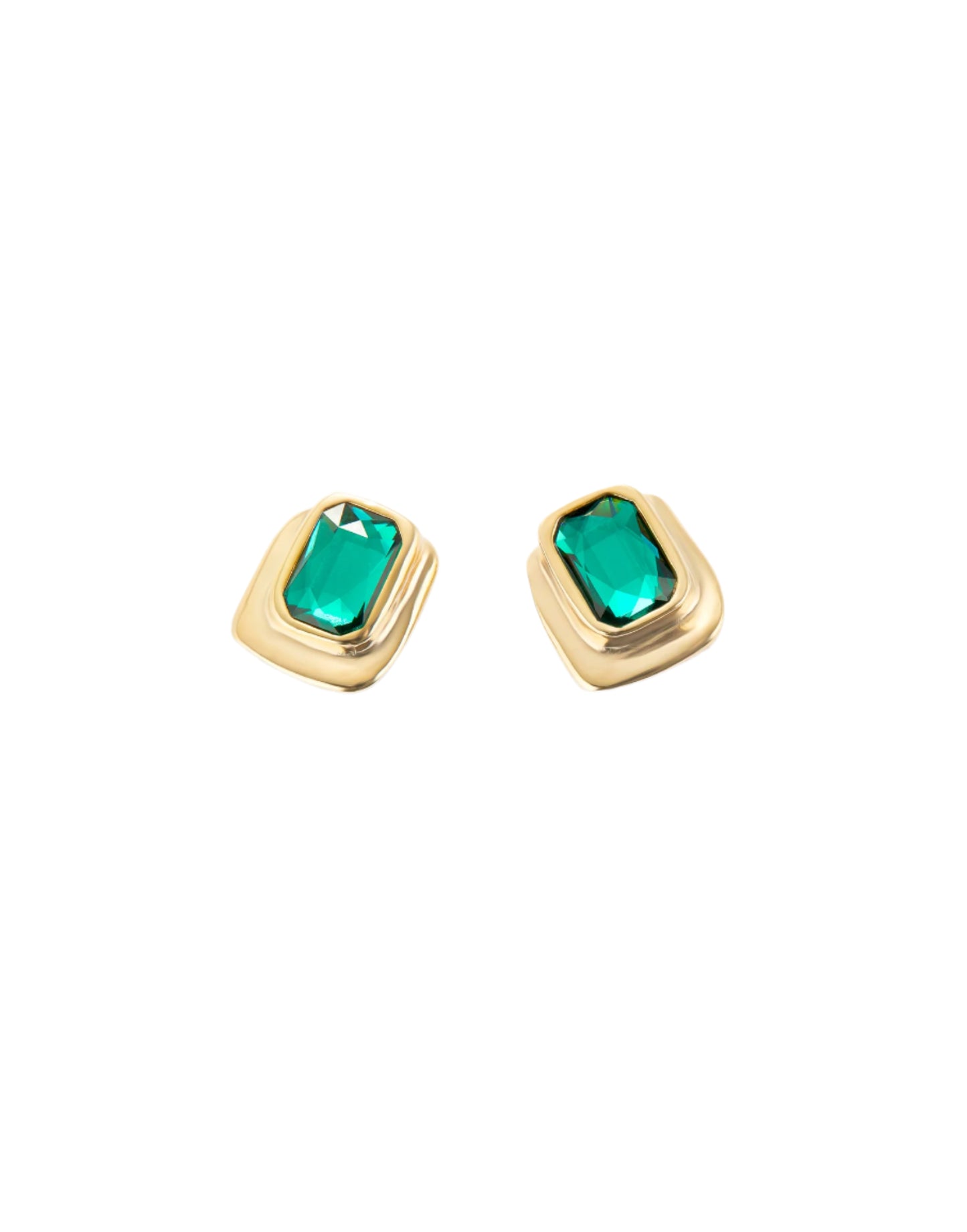 Rectangular Stud Earrings in Green/ Gold