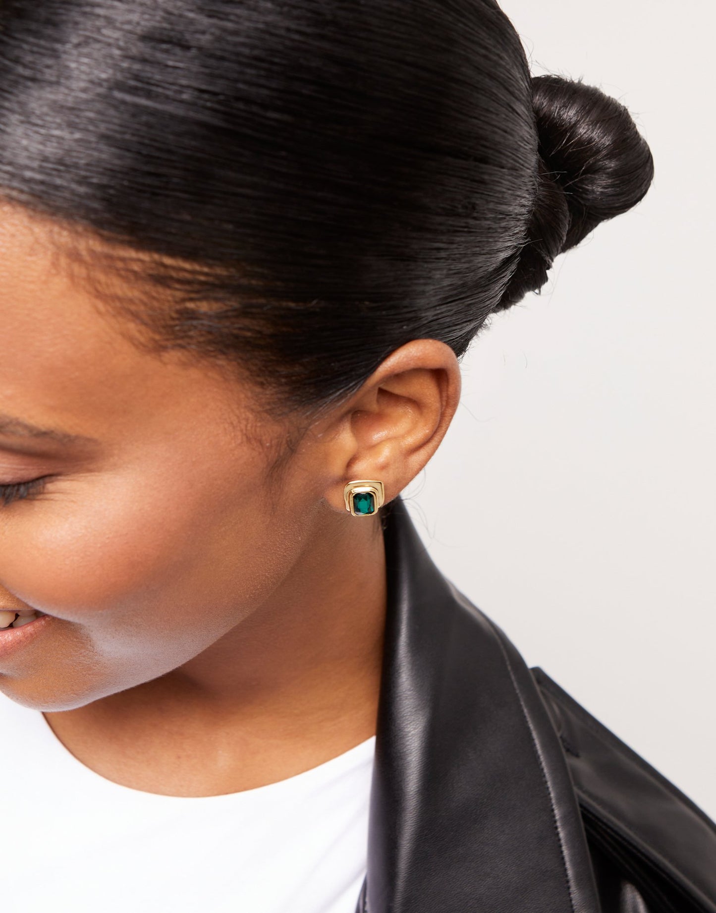 Rectangular Stud Earrings in Green/ Gold