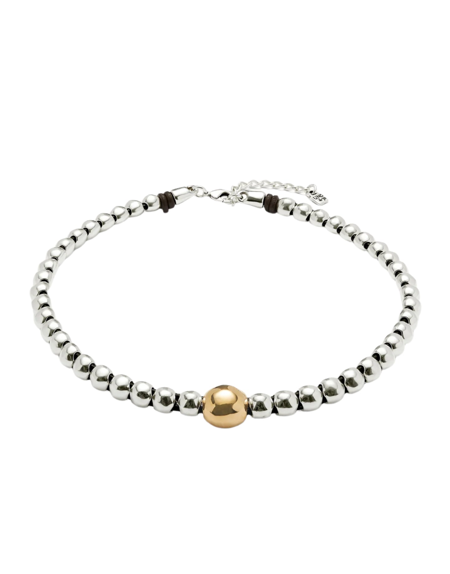 2 Tone Necklace in Silver with Center Gold Bead