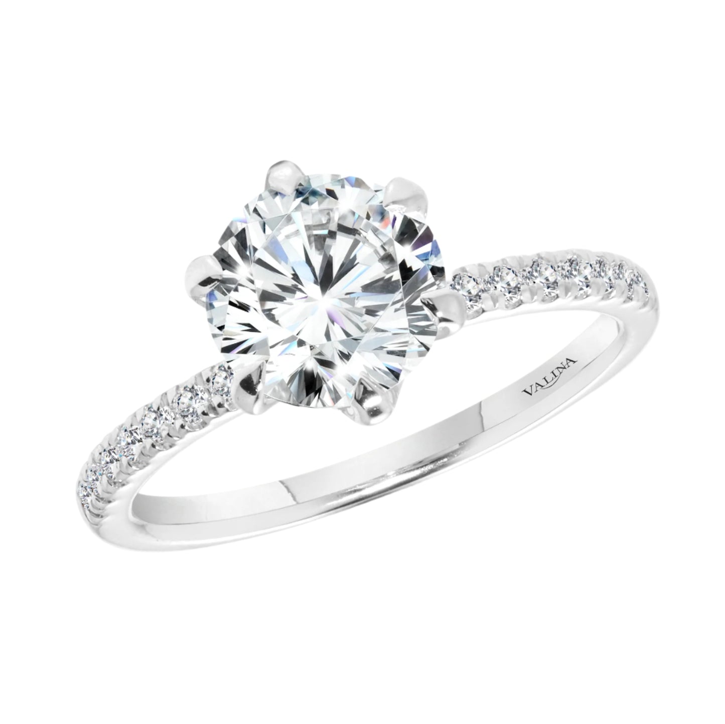 6-Prong 14KT White Gold Solitaire w/ Melee Accents
