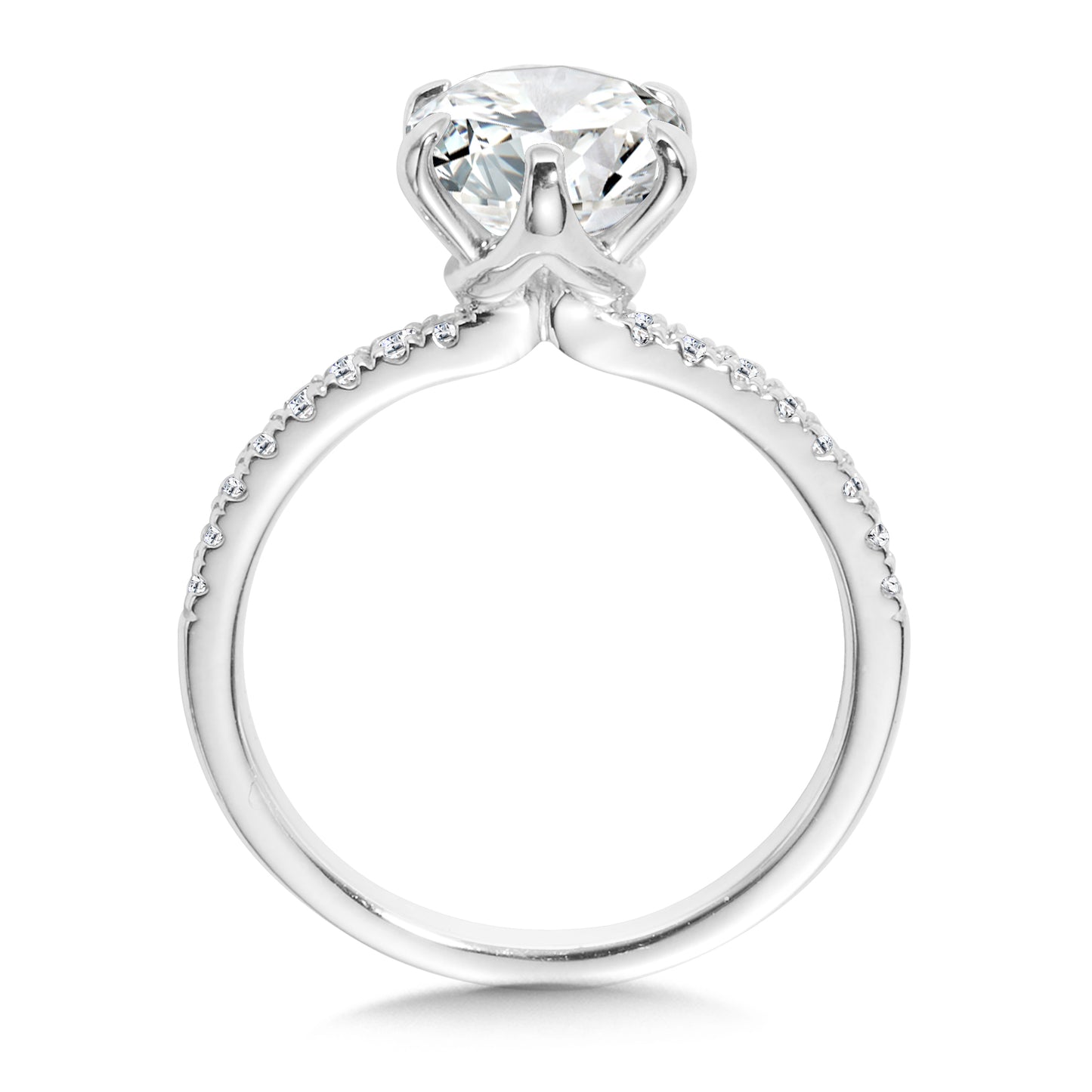 6-Prong 14KT White Gold Solitaire w/ Melee Accents
