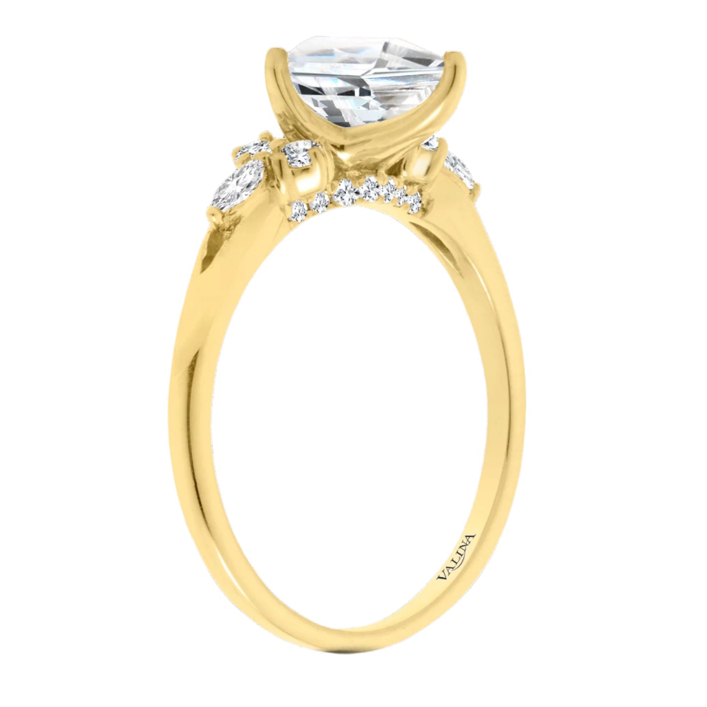Kite Cut Center w/ Marquise and Round Accent Engagement Ring
