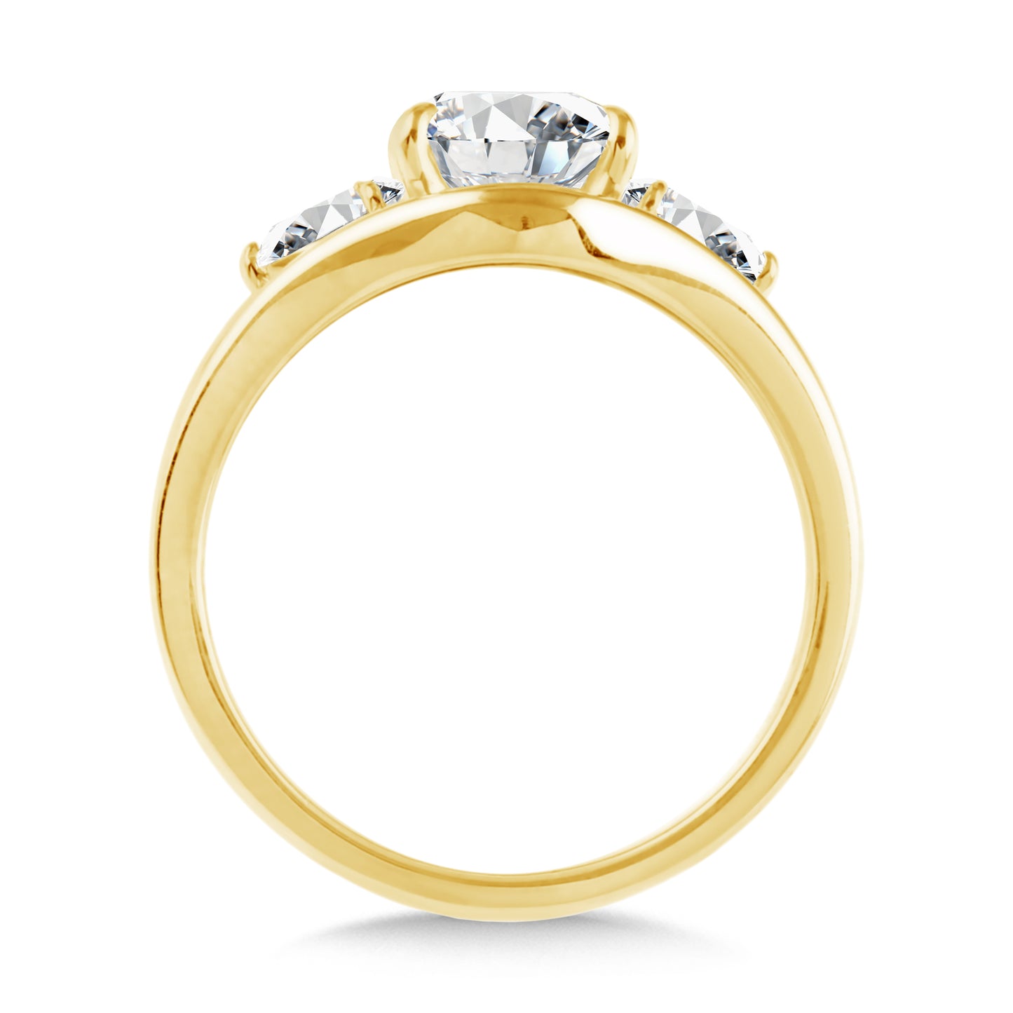 14KT Yellow Gold Three-Stone Ring with 1.50ctw Cushion-Cut Center and Pear-Shaped Accents