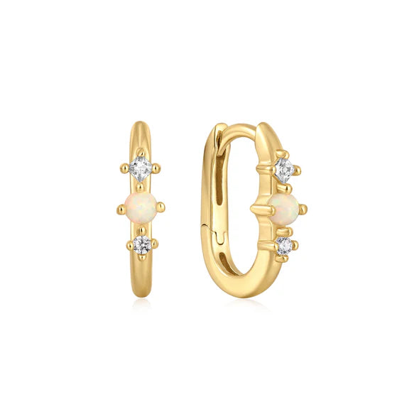 Kyoto Opal Oval Huggie Hoop Earrings in Gold