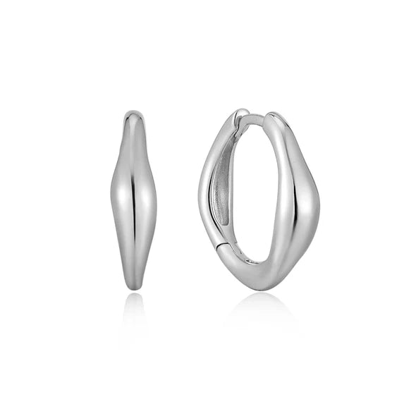 Wave Huggie Hoop Earrings in Silver