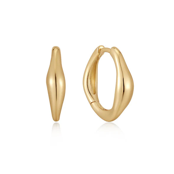 Wave Huggie Hoop Earrings in Gold