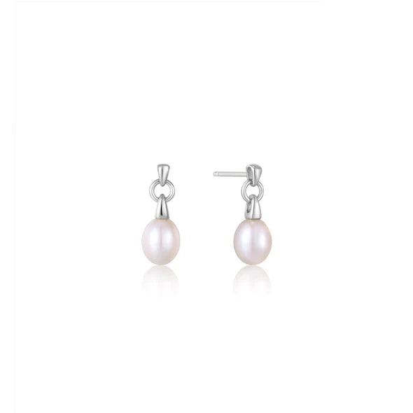 Pearl Drop Stud Earrings in Silver