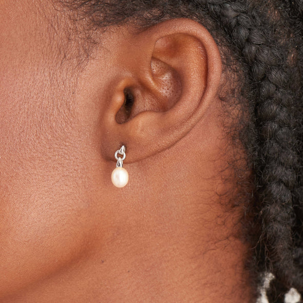 Pearl Drop Stud Earrings in Silver