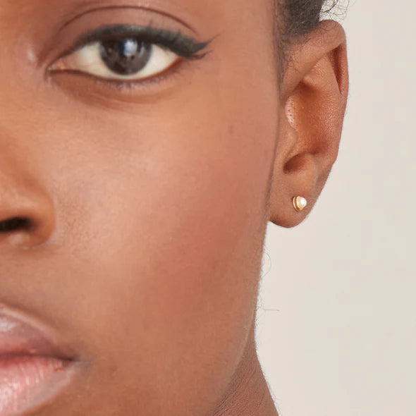 Pearl Cabochon Stud Earrings in Gold