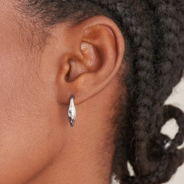 Wave Huggie Hoop Earrings in Silver