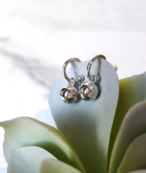 Pickleball Baby Belle Bling Hoop Huggie Silver Earrings